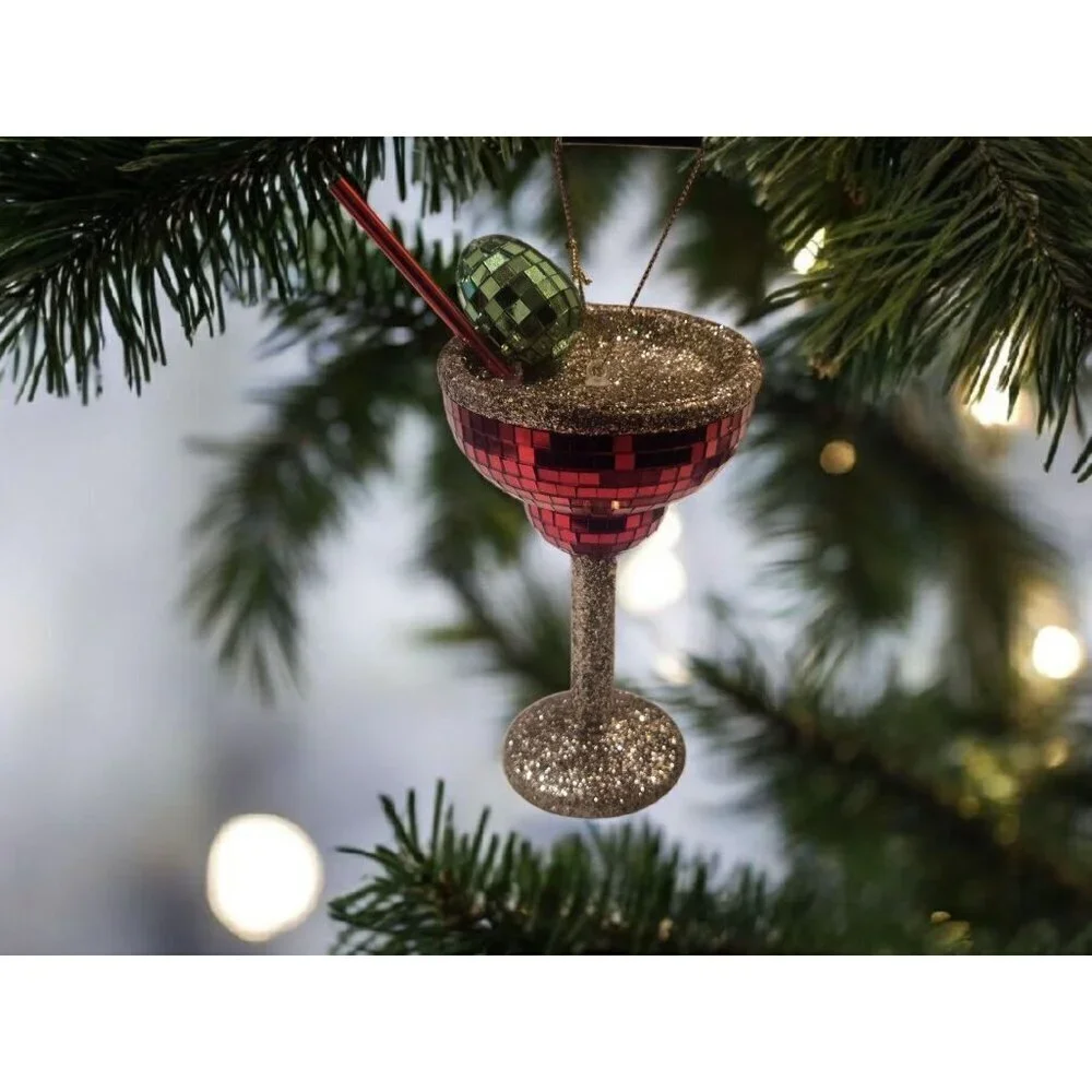 New Large Disco Glitter Dirty Martini Cocktail Hoilday Christmas Tree Ornament